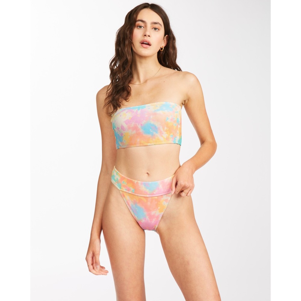 Billabong Rainbow Tide Aruba Bikini Bottom L 12 Ribbed Tie Dye High Waisted New